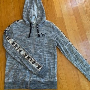 PINK Gray hoodie with sequins, small
